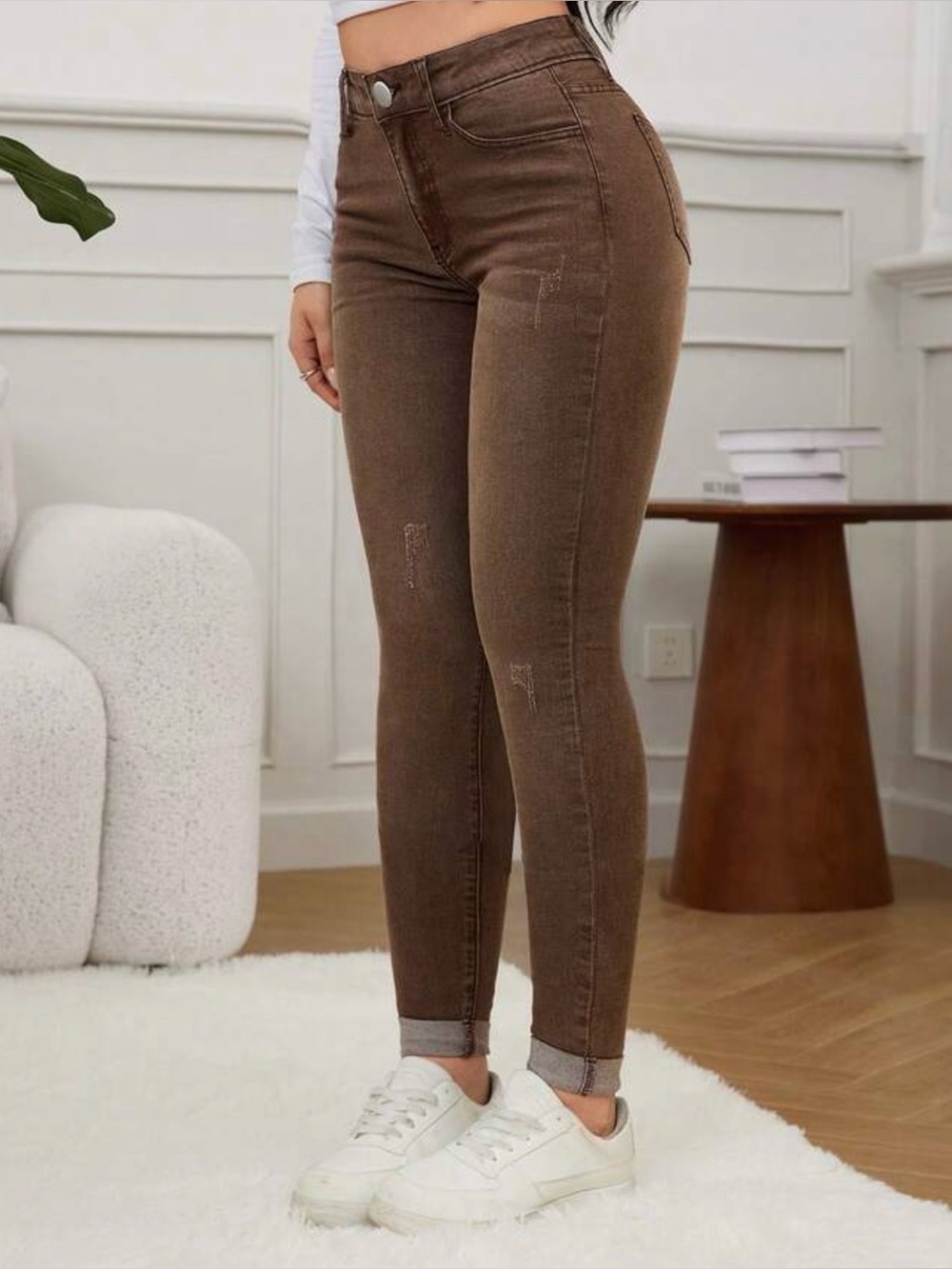 High-Rise Brown Skinny Jeans